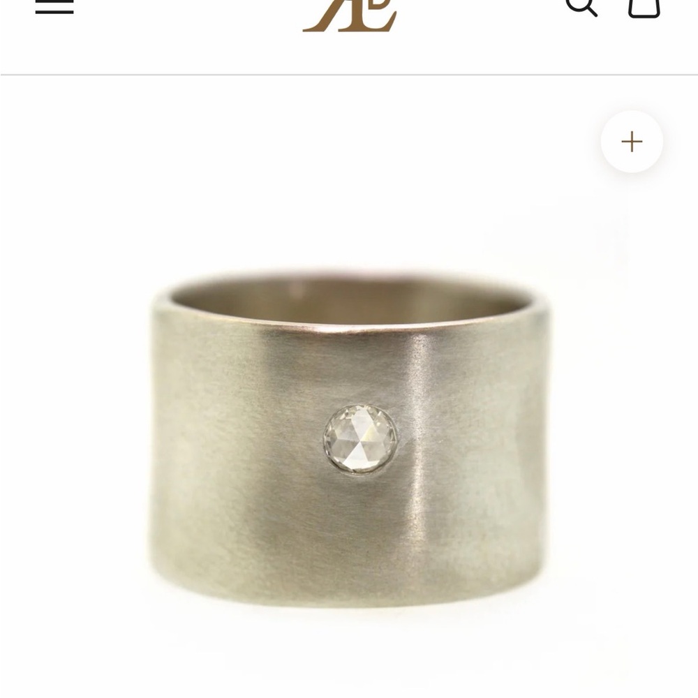 Rebecca Lankford Sterling Silver Wide Band Ring with Single Champagne Diamond